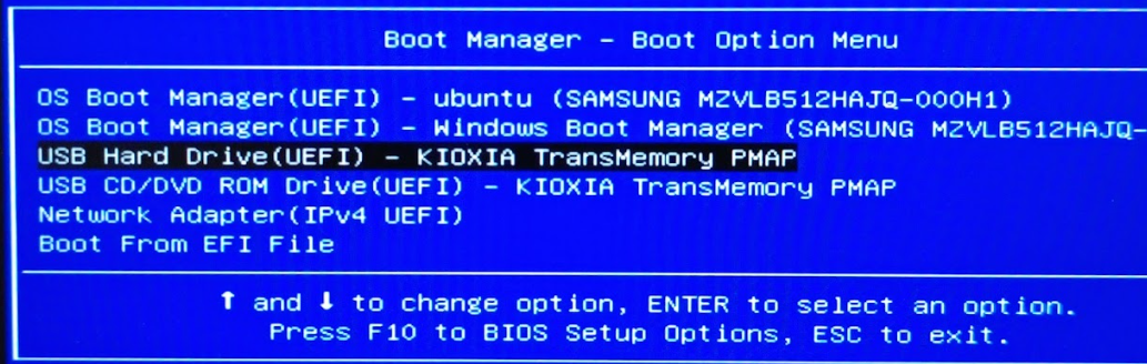 ブートデバイスにUSBメモリーを選ぶ
